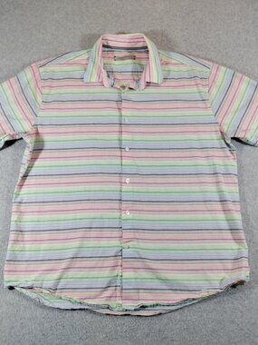 James Campbell Mens XL Multicolor Striped Short Sleeve Cotton Shirt